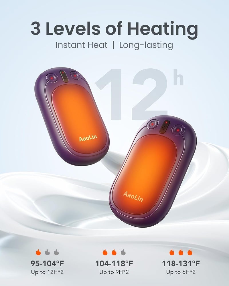 AaoLin AI Hand Warmers Rechargeable, 2 Pack Electric Hand Warmers Reusable, 12Hrs Long Heating, Portable Pocket Handwarmer Great Gift for Outdoors, Camping, Golf, Hunting Gear - Image 3